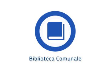 libro blu all'interno di un cerchio blu con la scritta biblioteca comunale sottostante